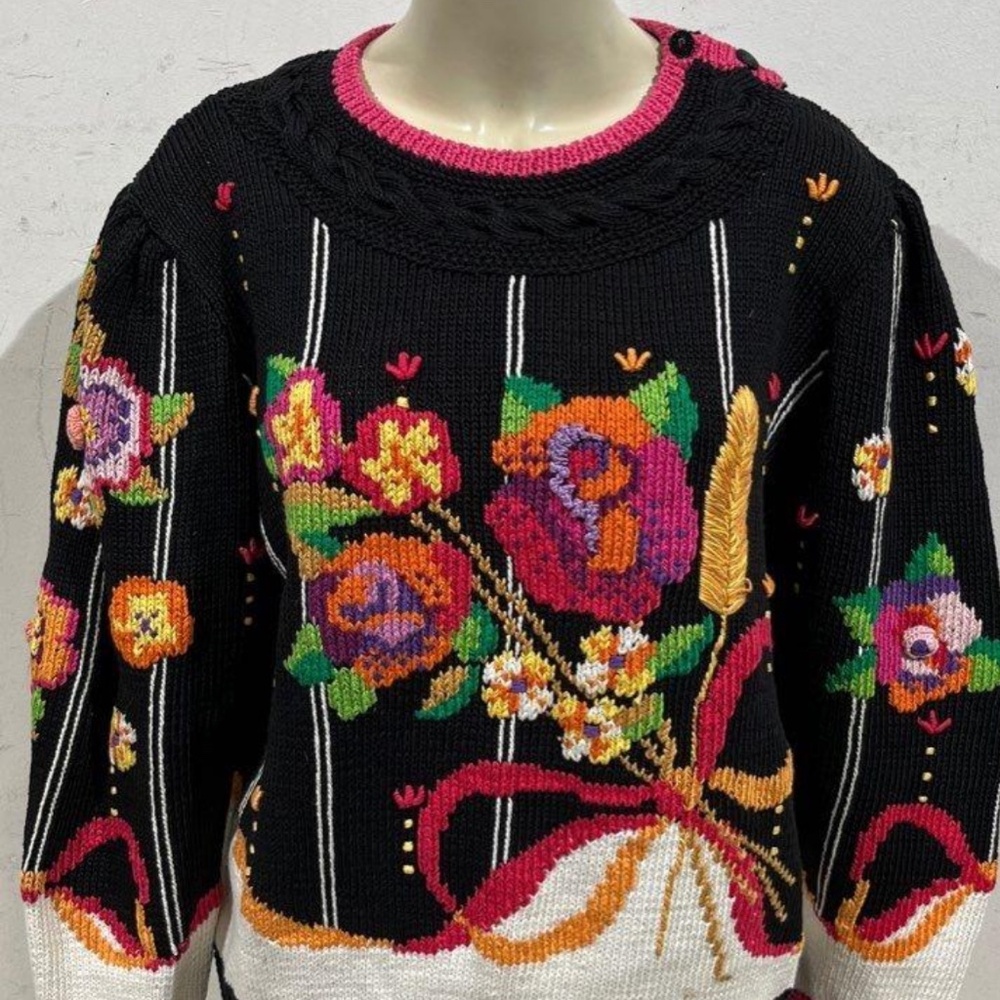 Rare 1989 Berek  Floral Sweater 100% Pima Cotton